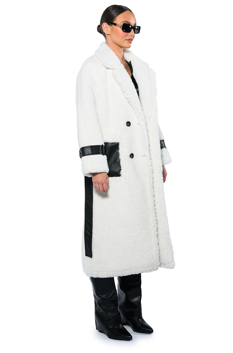 NINA TEDDY COAT WITH PU TRIM