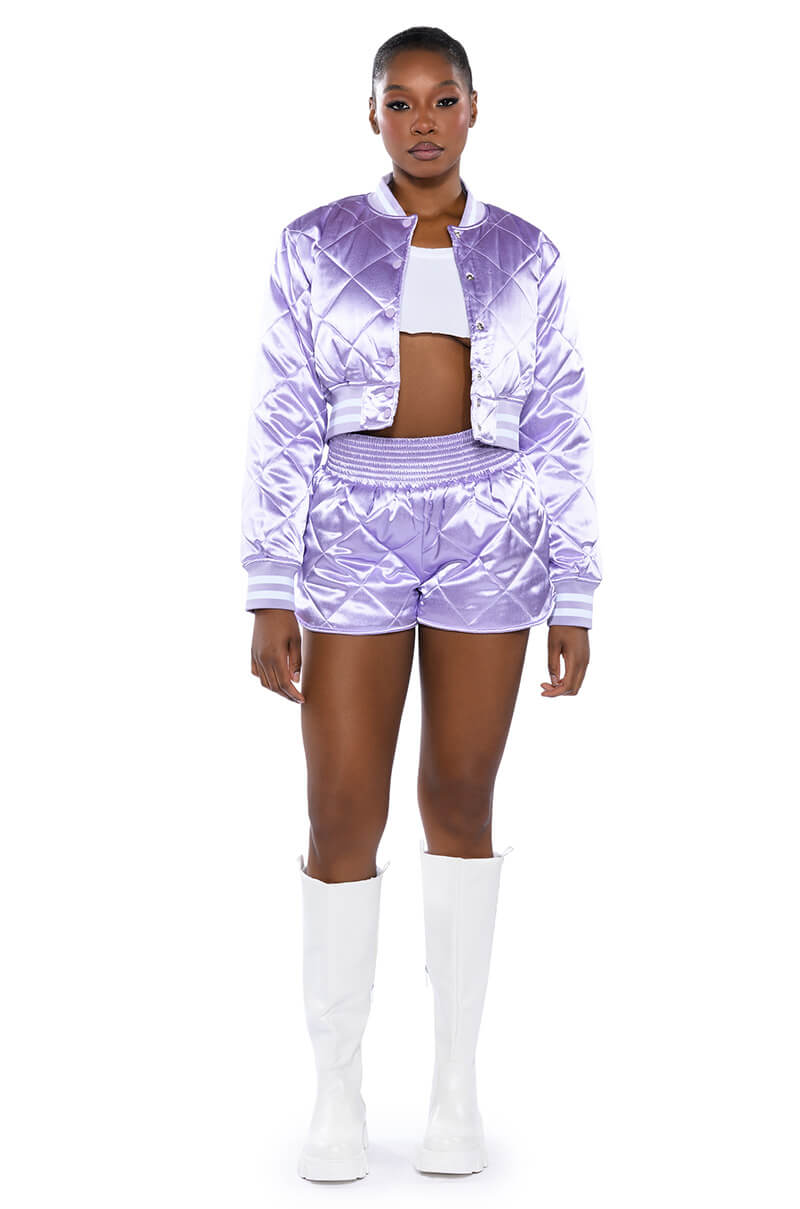 NO CAP QUILTED SATIN DOLPHIN SHORTS
