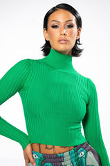 NO DOUBT ABOUT IT CROP RIBBED TURTLENECK TOP
