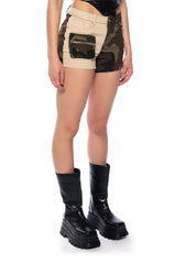 NO HEART PATCHWORK CAMO SHORTS