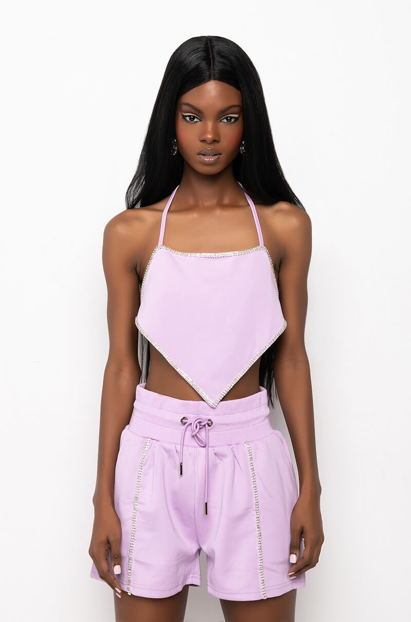 NO NEW FRIENDS RHIENSTONE HANKERCHIEF TOP