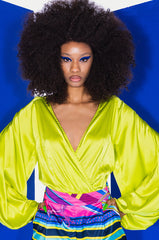 NO PICTURES PLEASE WRAP FRONT LONG SLEEVE SATIN BODYSUIT
