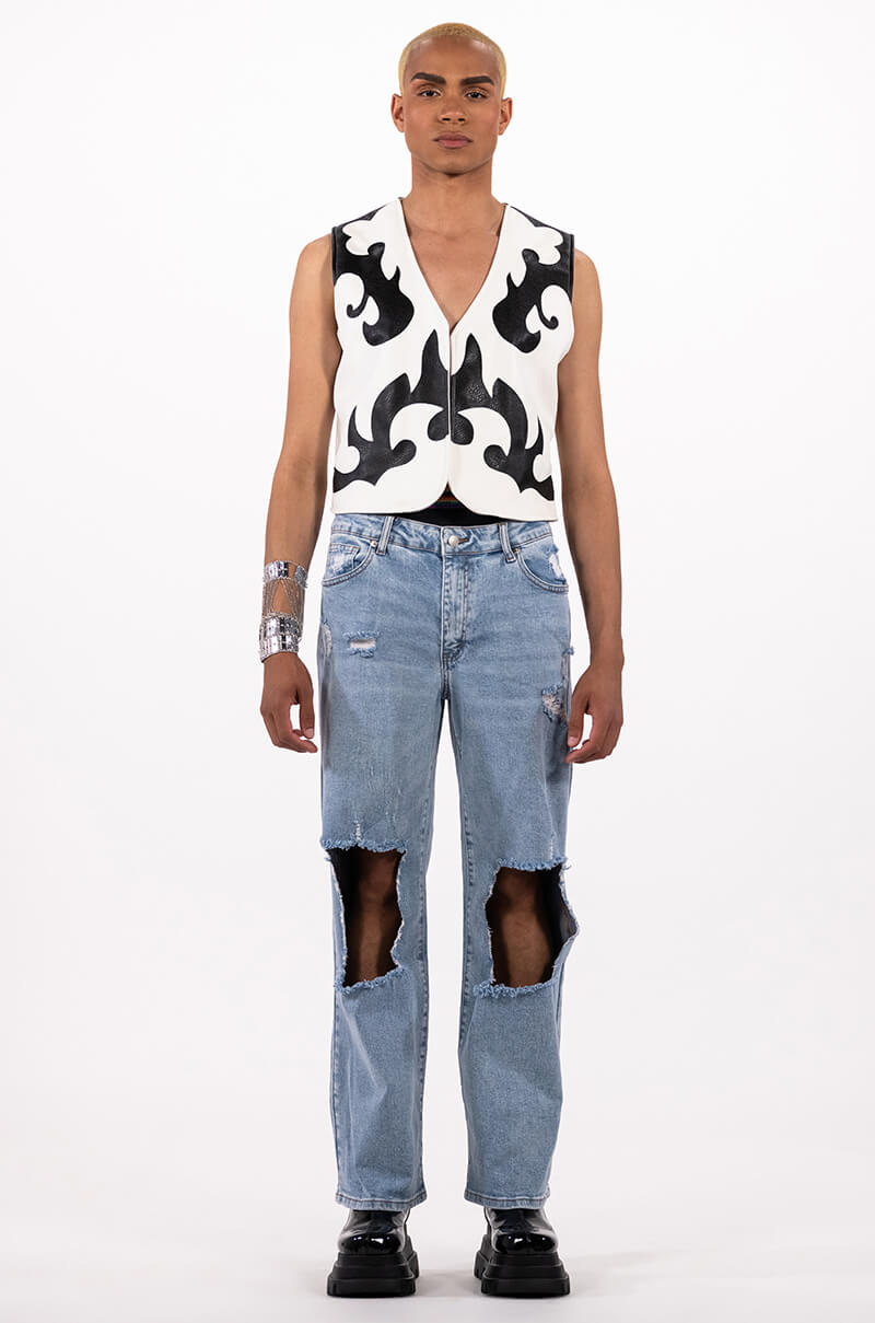 NO PROMISES LOW RISE DISTRESSED JEANS