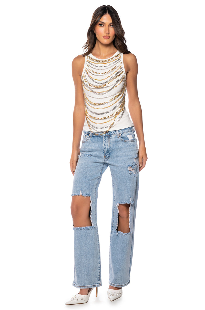 NO PROMISES LOW RISE DISTRESSED JEANS