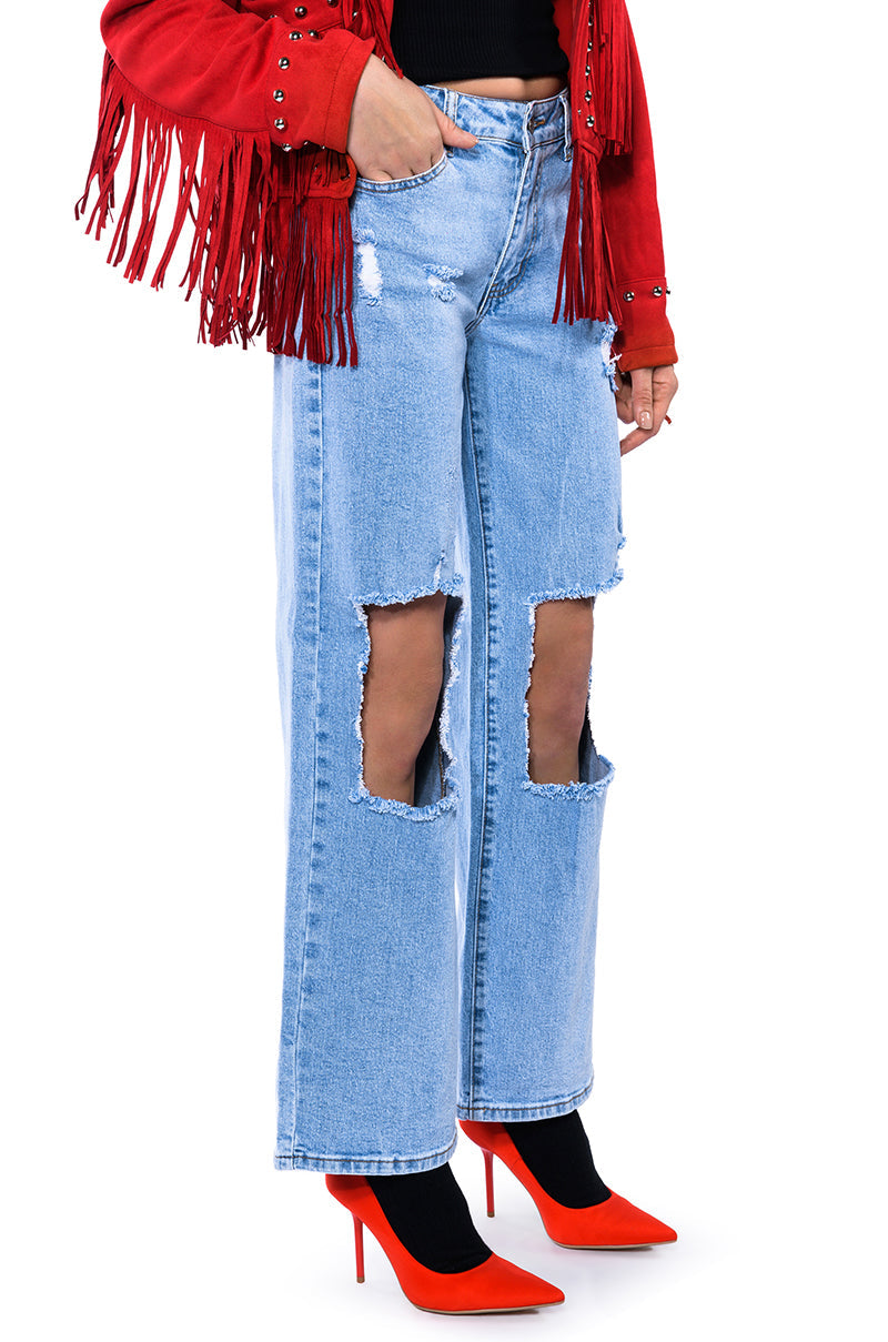 NO PROMISES LOW RISE DISTRESSED JEANS