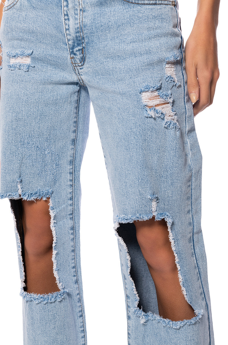 NO PROMISES LOW RISE DISTRESSED JEANS