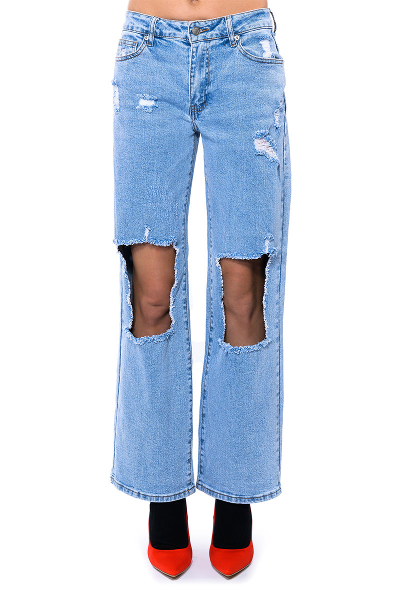 NO PROMISES LOW RISE DISTRESSED JEANS