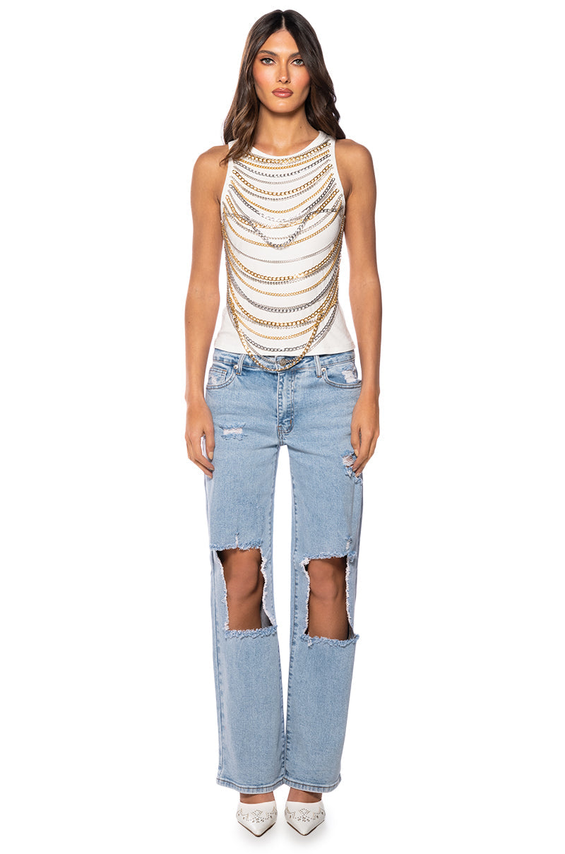 NO PROMISES LOW RISE DISTRESSED JEANS