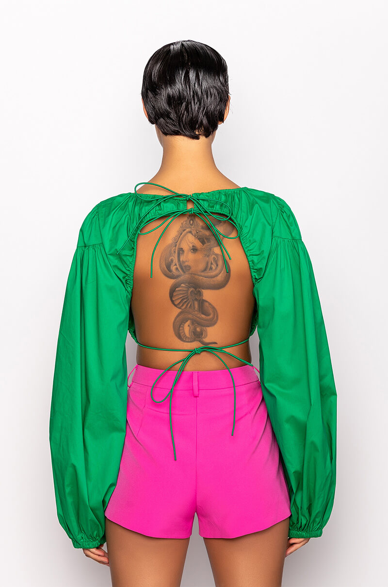 NO WORRIES OPEN BACK BLOUSE