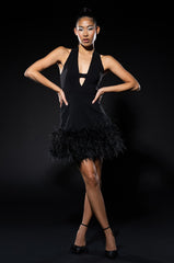 NOEL DEEP V FEATHER TRIM MINI DRESS