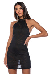 HALTERNECK MESH LITTLE BLACK MINI DRESS