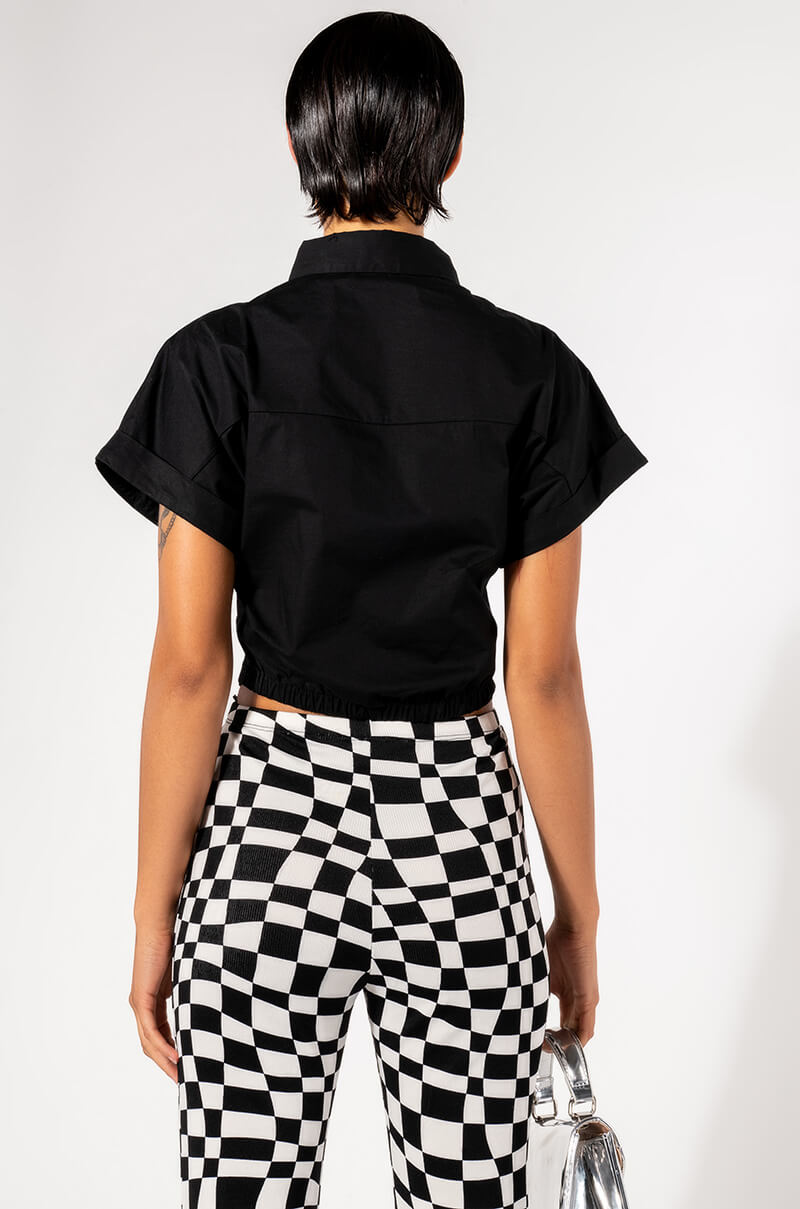 NOT IN THE MOOD CROPPED BUTTON DOWN BLOUSE