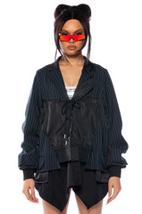 NOT JUST ANYBODY PINSTRIPE BOMBER