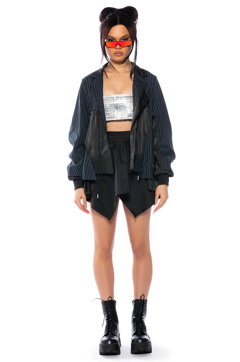 NOT JUST ANYBODY PINSTRIPE BOMBER