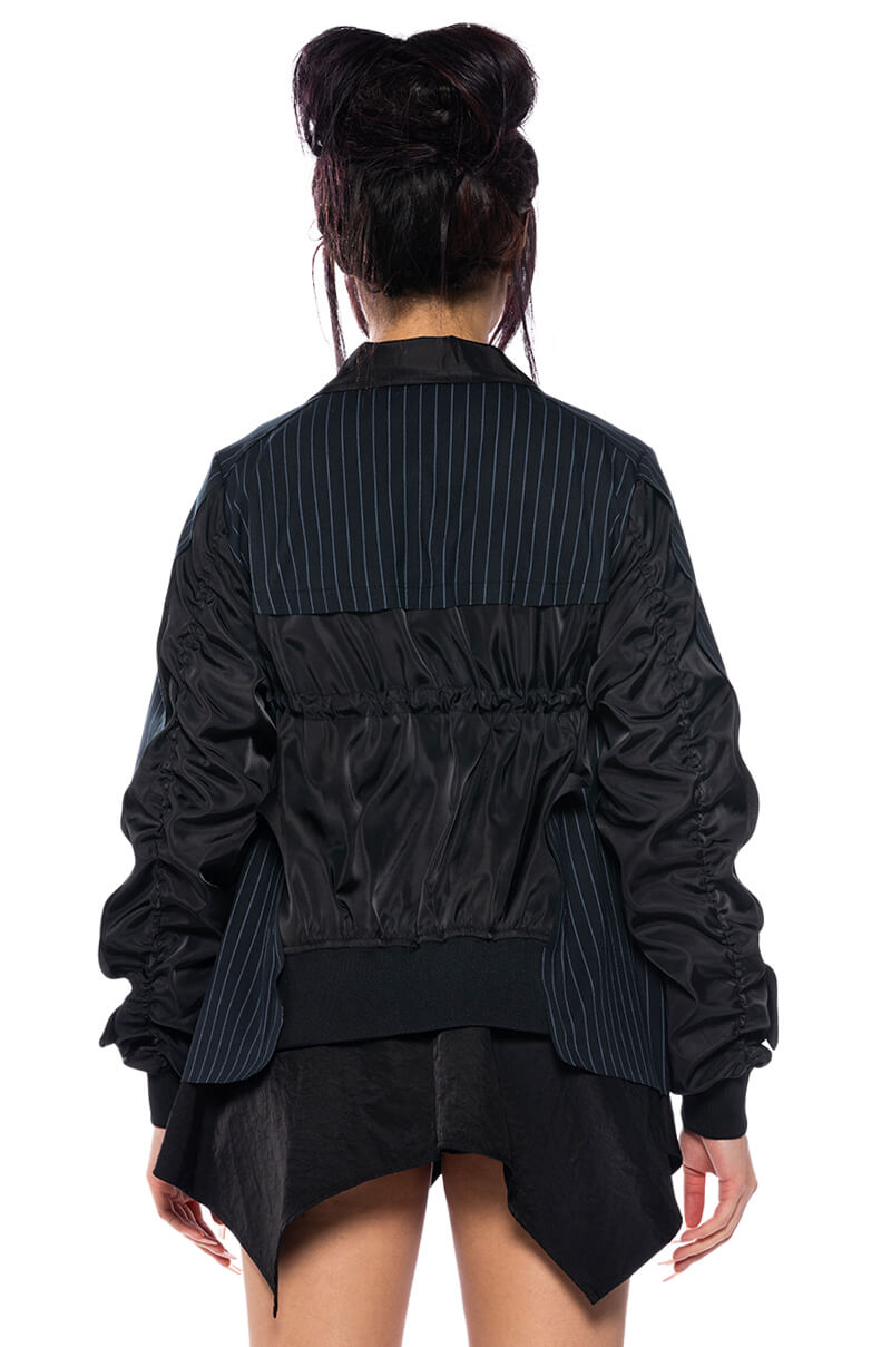 NOT JUST ANYBODY PINSTRIPE BOMBER