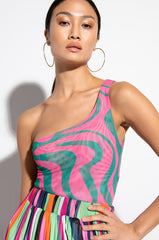 NOT THAT DEEP ONE SHOULDER MESH BODYSUIT