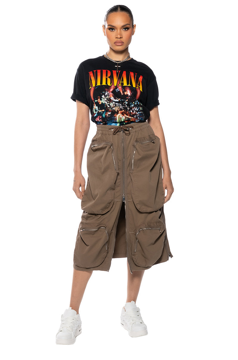 NOT YOUR AVERAGE CARGO MIDI SKIRT