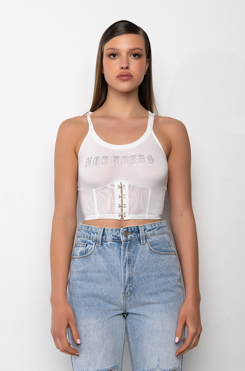 NOT YOURS CORSET DETAIL CROP RIBBED TANK
