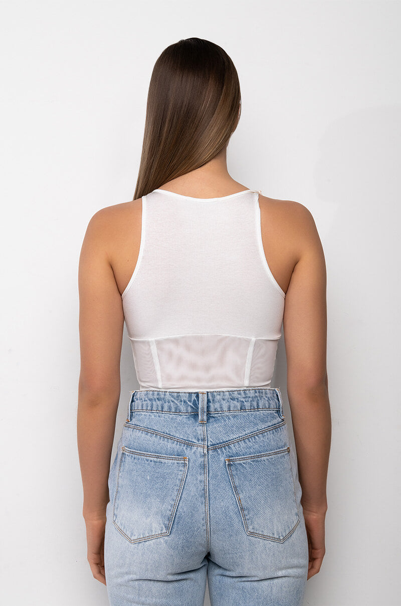 NOT YOURS CORSET DETAIL CROP RIBBED TANK