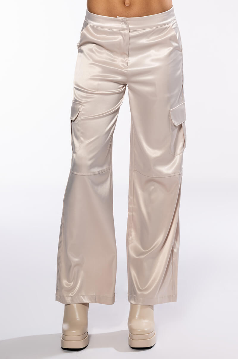NOTHING BUT TROUBLE SATIN CARGO PANT