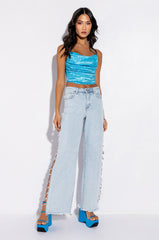 NOVA GIRL RHINESTONE COWL NECK TANK