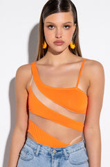 NOW YOU SEE ME ONE SHOULDER MESH PANEL BODYSUIT