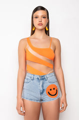 NOW YOU SEE ME ONE SHOULDER MESH PANEL BODYSUIT