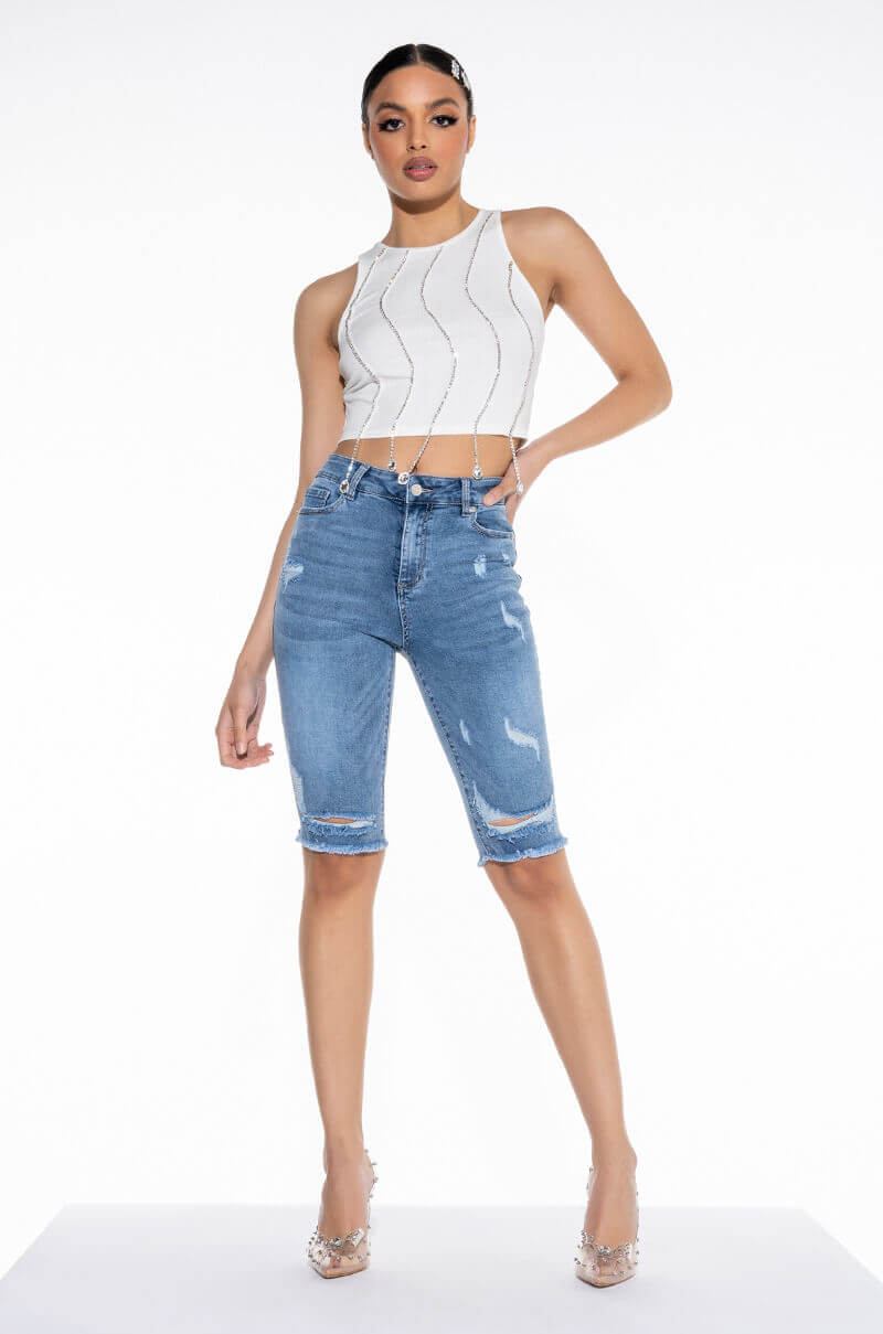 NYX RHINESTONE RIBBED CROP TANK