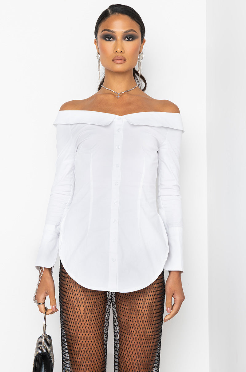 KIKI OFF THE SHOULDER POPLIN BLOUSE