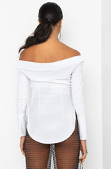 KIKI OFF THE SHOULDER POPLIN BLOUSE