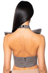 OLIVIA STRUCTURED BOW TIE HALTER NECK TOP