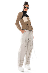 OLLIE OLIVE LONG SLEEVE WAIST SCRUNCHED BLOUSE