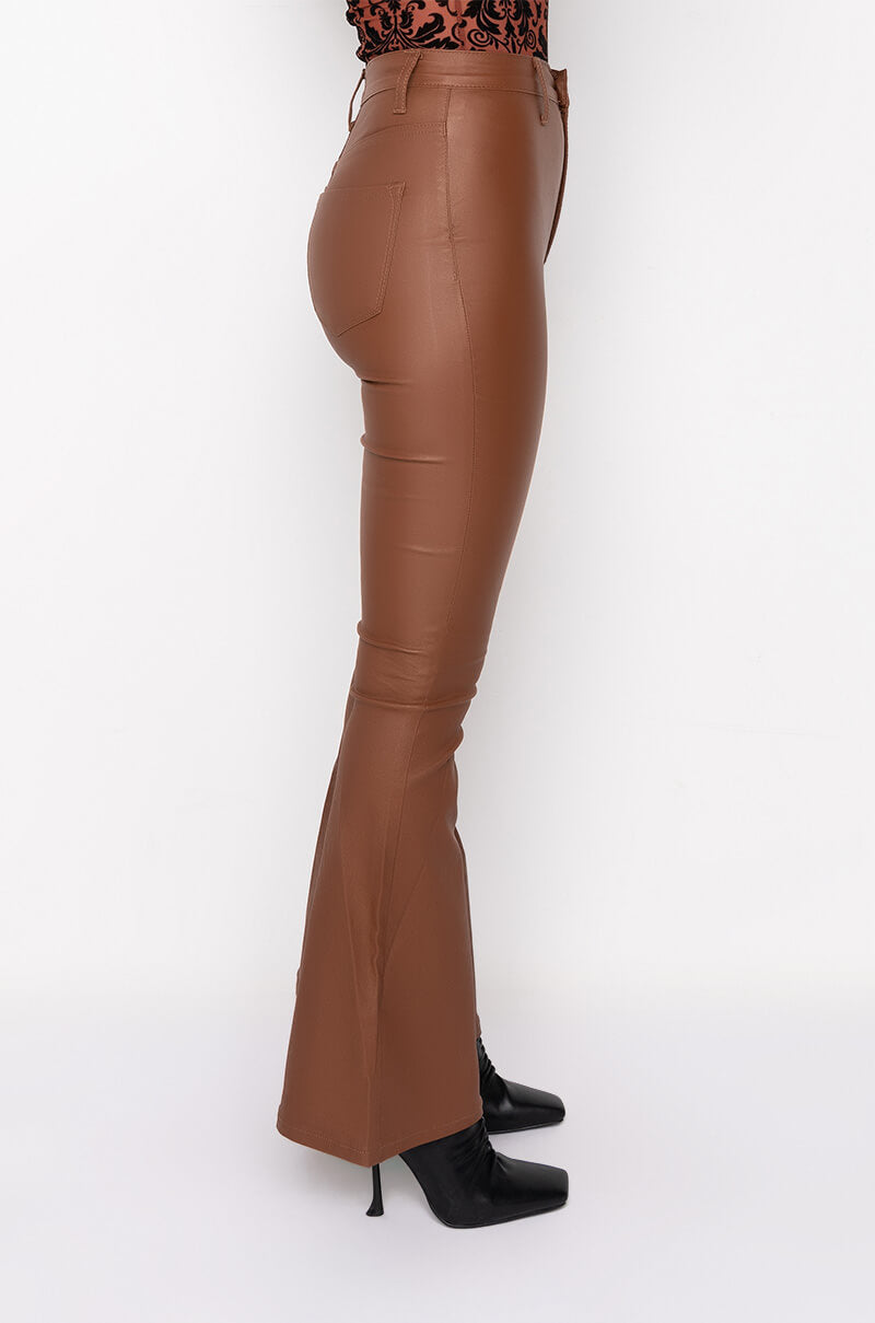 ON DUTY VEGAN LEATHER HIGH RISE FLARE PANTS