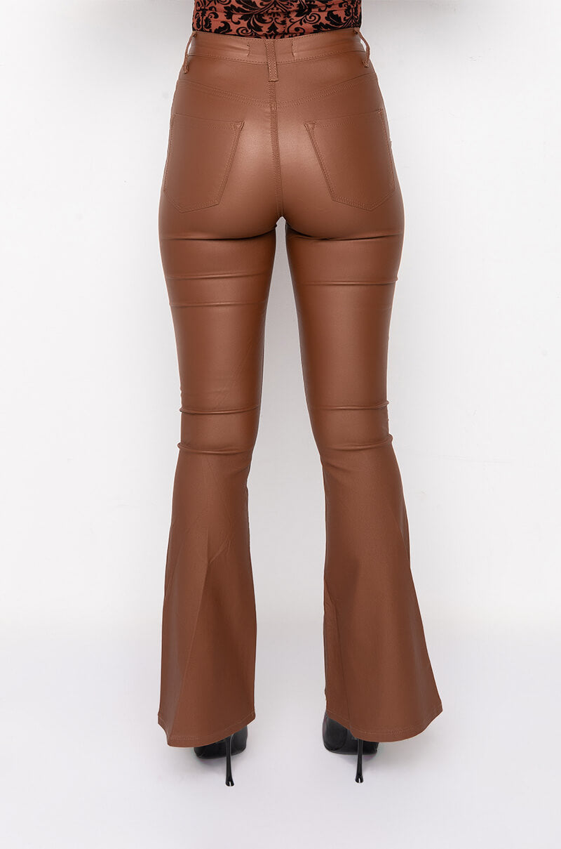 ON DUTY VEGAN LEATHER HIGH RISE FLARE PANTS
