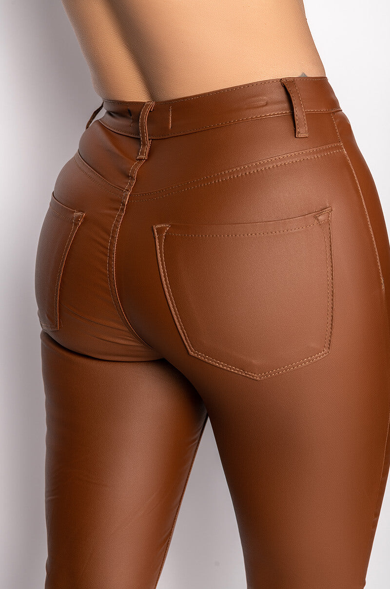 ON DUTY VEGAN LEATHER HIGH RISE FLARE PANTS