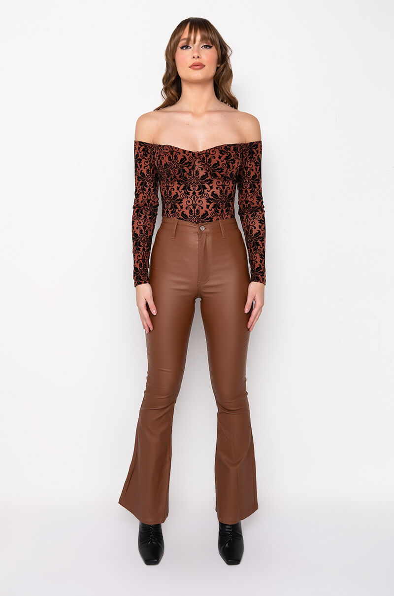 ON DUTY VEGAN LEATHER HIGH RISE FLARE PANTS