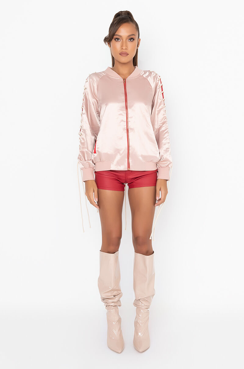 ON-DUTY VEGAN LEATHER LACE UP SHORTS