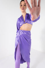 ON MY LEVEL TWIST FRONT SATIN CROP BLOUSE