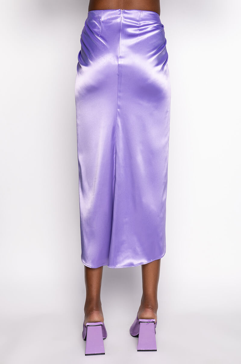 ON MY LEVEL WRAP FRONT SATIN MIDI SKIRT