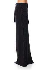 ON MY WAY ASYMMETRICAL PINSTRIPE MIDI SKIRT