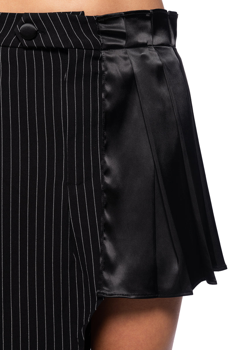 ON MY WAY ASYMMETRICAL PINSTRIPE MIDI SKIRT