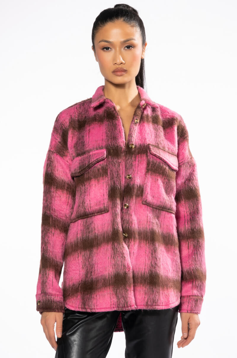 ON THE MOVE PLAID SHACKET