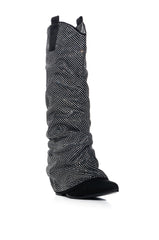 ON THE ROAD RHINESTONE FOLD OVER WESTERN BOOT IN BLACK