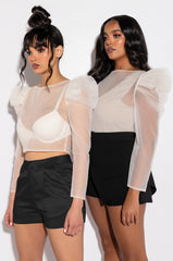 ON THE ROCKS PUFF SLEEVE TULLE BLOUSE
