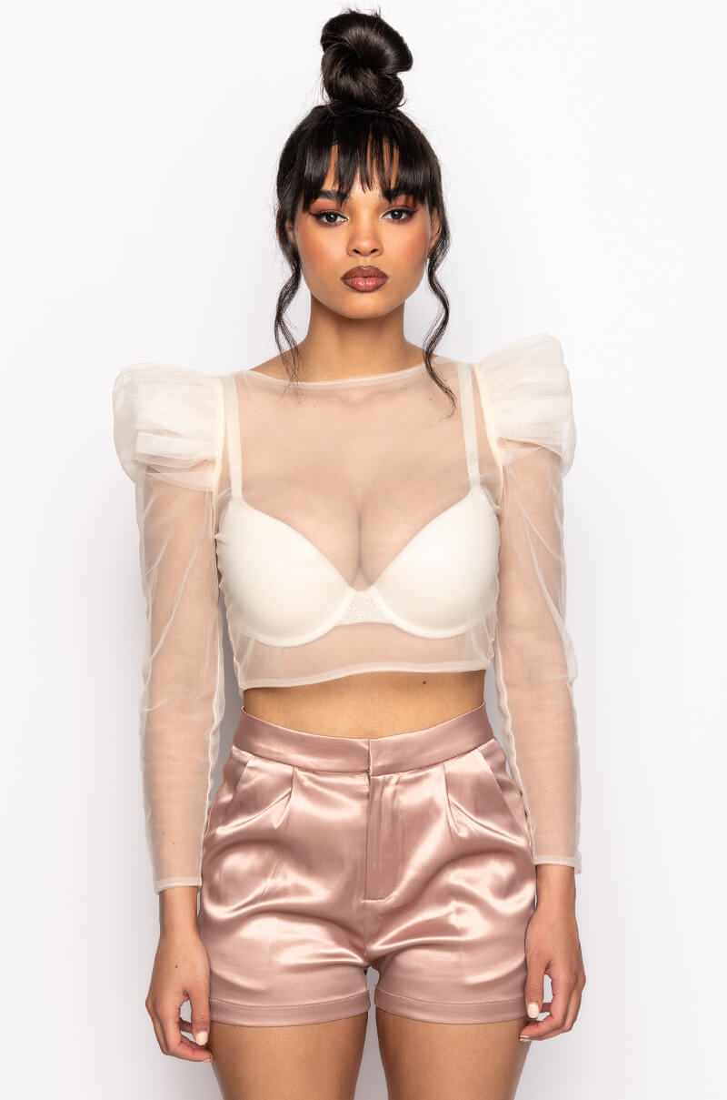 ON THE ROCKS PUFF SLEEVE TULLE BLOUSE