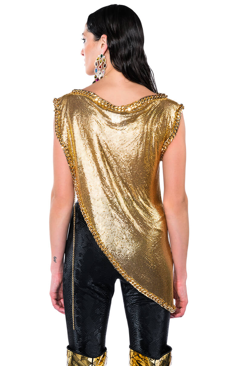ON THE ROCKS SHORT SLEEVE ASYMMETRICAL CHAINMAIL BLOUSE