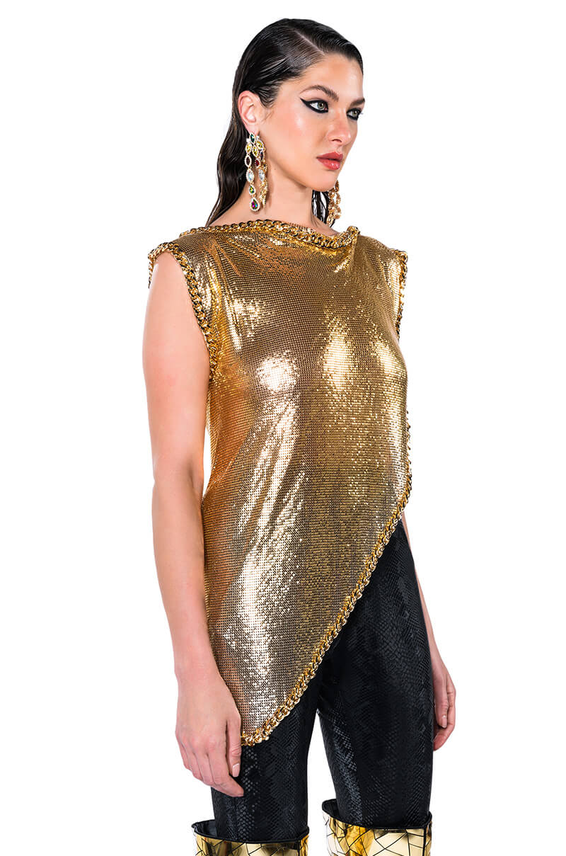 ON THE ROCKS SHORT SLEEVE ASYMMETRICAL CHAINMAIL BLOUSE