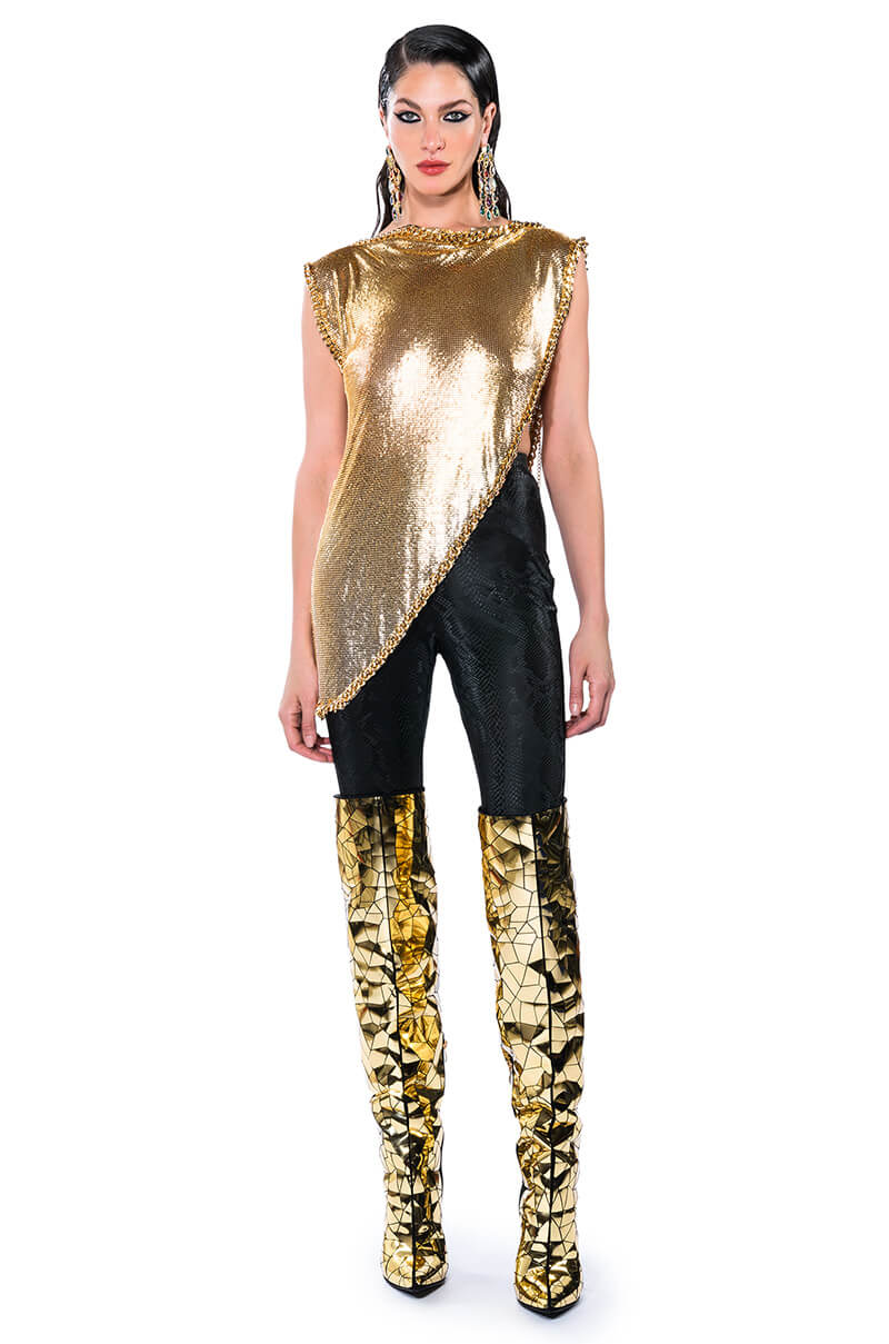 ON THE ROCKS SHORT SLEEVE ASYMMETRICAL CHAINMAIL BLOUSE