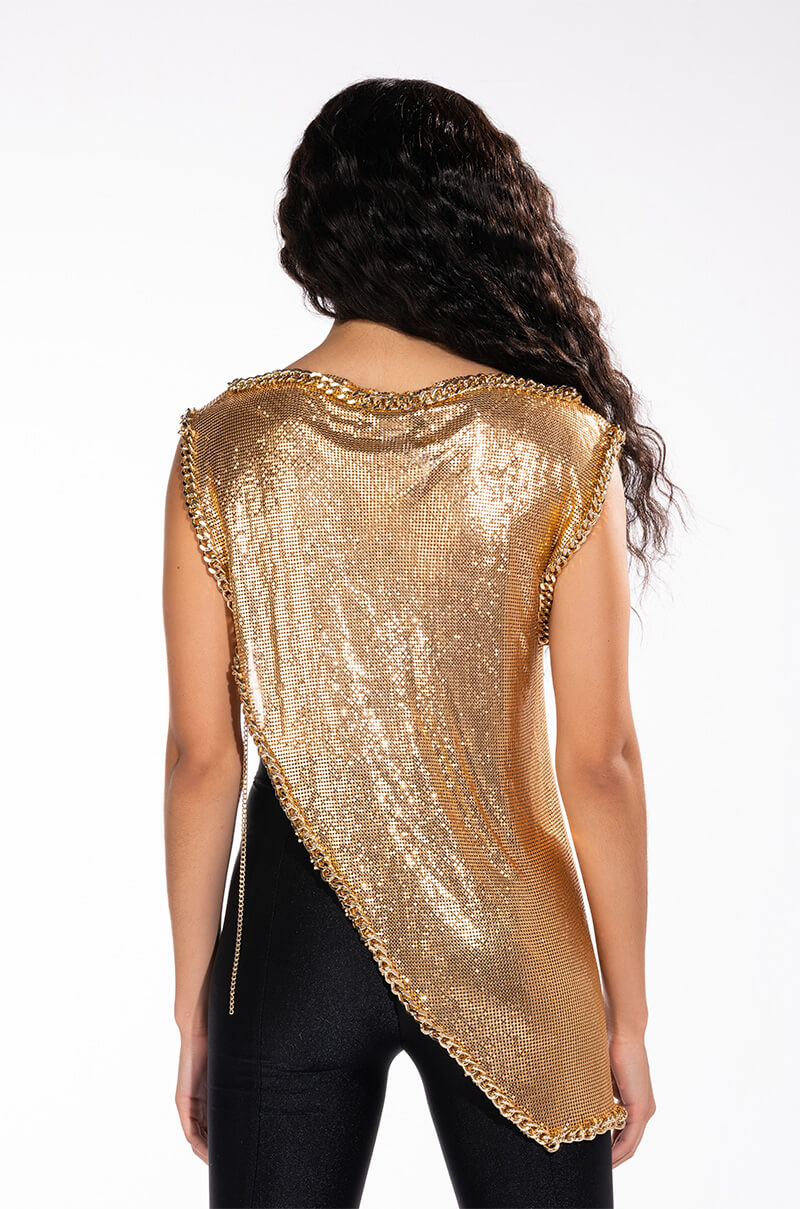 ON THE ROCKS SHORT SLEEVE ASYMMETRICAL CHAINMAIL BLOUSE
