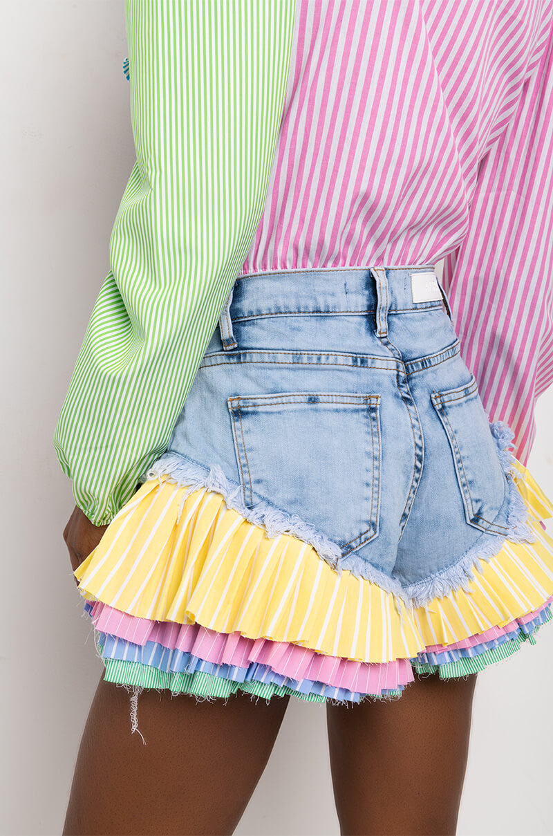 ON YOUR RADAR COLORBLOCK TRIM DENIM SHORT